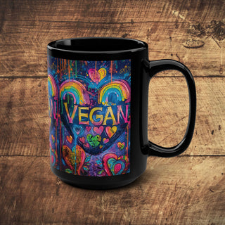 Vegan Hearts Black Mug, 15oz