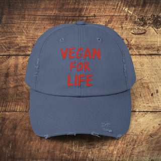 Vegan For Life Unisex Distressed Cap Printify