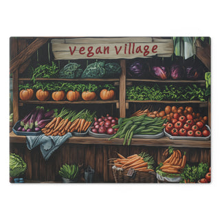 Vegan Village Tempered Glass Cutting Board Printify