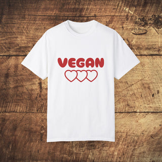 Vegan Hearts Garment-Dyed T-shirt Printify