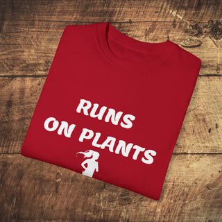 Runs on Plants Garment-Dyed T-shirt Printify