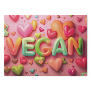 Vegan Hearts Tempered Glass Cutting Board Printify