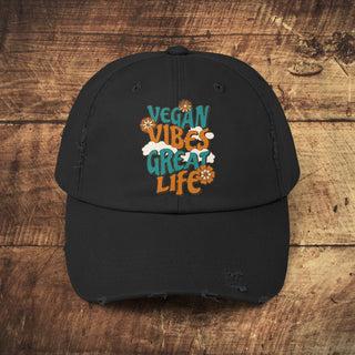 Vegan Vibes Unisex Distressed Cap Printify