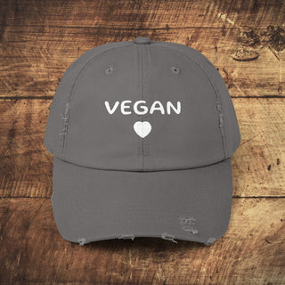 Vegan Heart Unisex Distressed Cap Printify