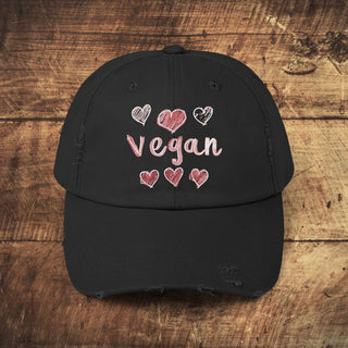 Vegan Hearts Unisex Distressed Cap Printify