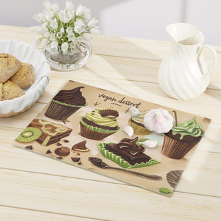 Vegan Desserts Tempered Glass Cutting Board Printify